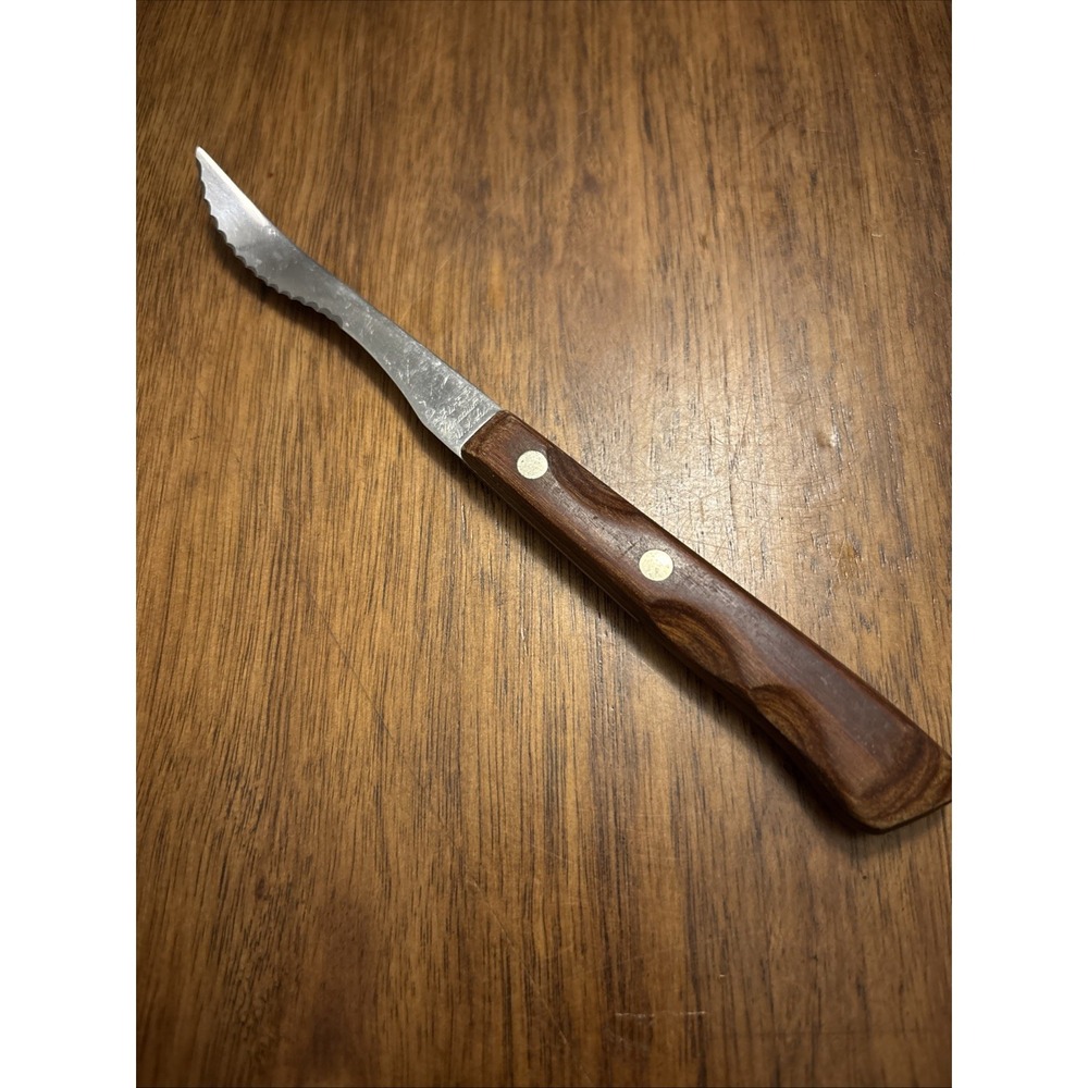 Vintage Flint Vanadium Stainless‎ Grapefruit Knife Wood Handle USA Curved